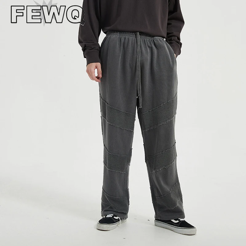 

FEWQ Vintage Men's Casual Pants Patchwork Male Straight Drawstring Wide Leg Trousers Stitching Color 2023 Spring Tide New 24B889
