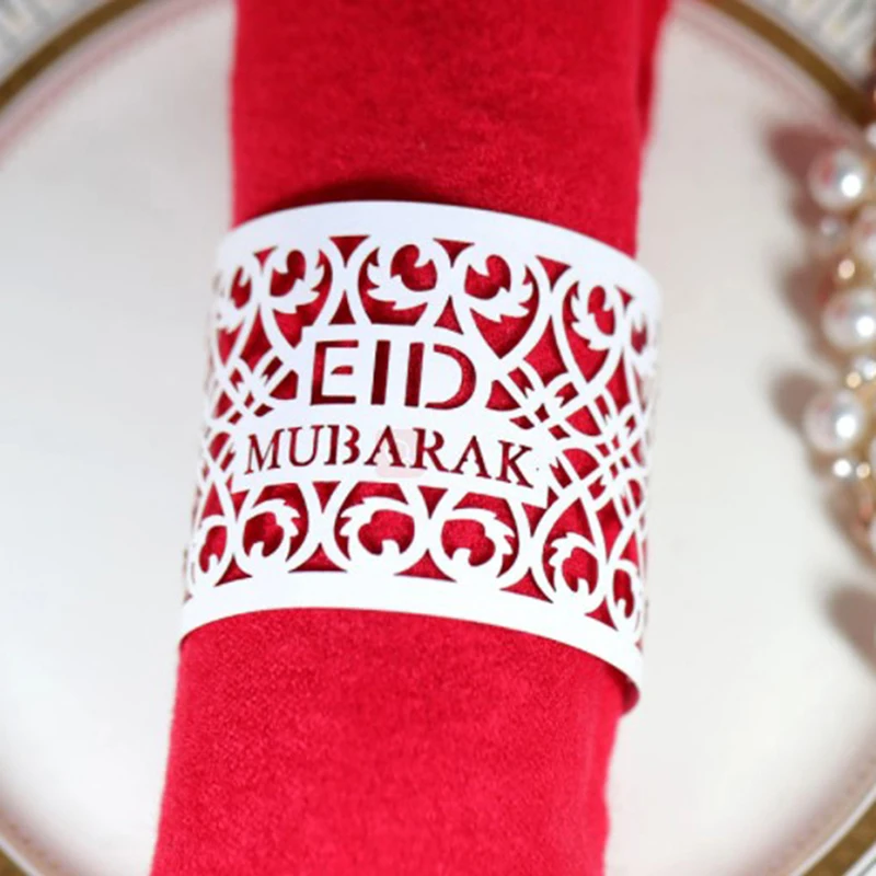 

10Pcs Eid Mubarak Paper Napkin Ring Buckle Decoration Paper Ring Hollow Towel Buckle Ramadan Home Decor EID Muslim Party