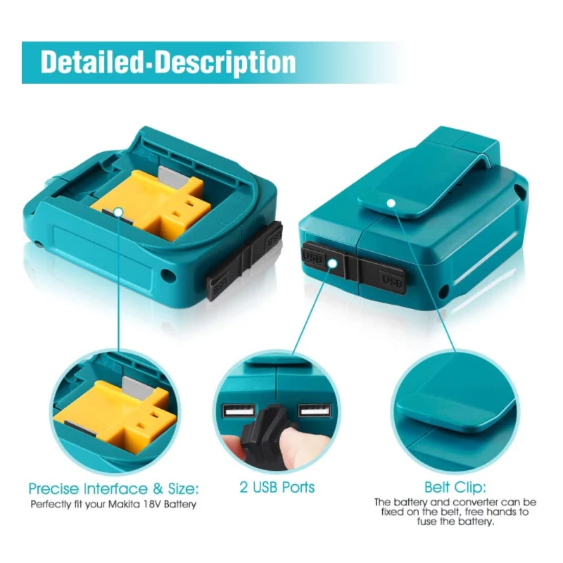 Новый USB-адаптер для зарядного устройства, конвертер для Makita ADP05 BL1815 BL1830 BL1840 BL185014.4-18V, литий-ионный аккумулятор, адаптер питания