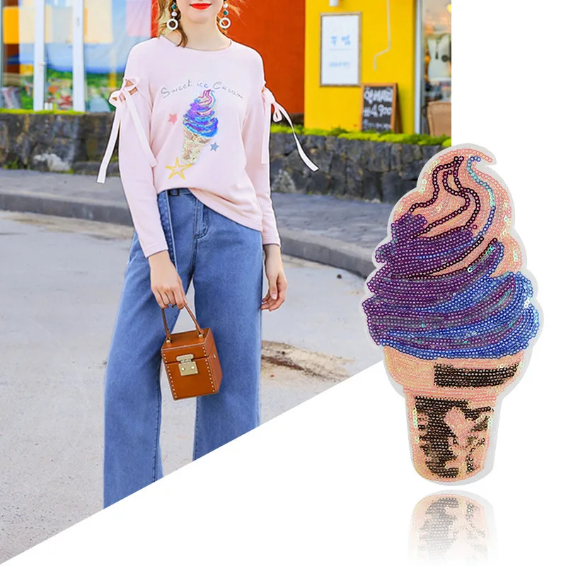 

Sequins Ice Cream Colored Patch Stickers Affixed Accessories Clothes T-Shirt Diy Women Clothes Iron on Patch