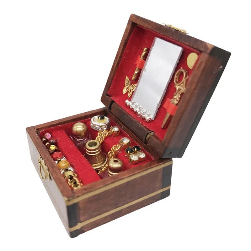 

1:12 Dollhouse Treasure Chest Vintage Wooden Box Jewelry Storage Box Doll House Decoration Accessories