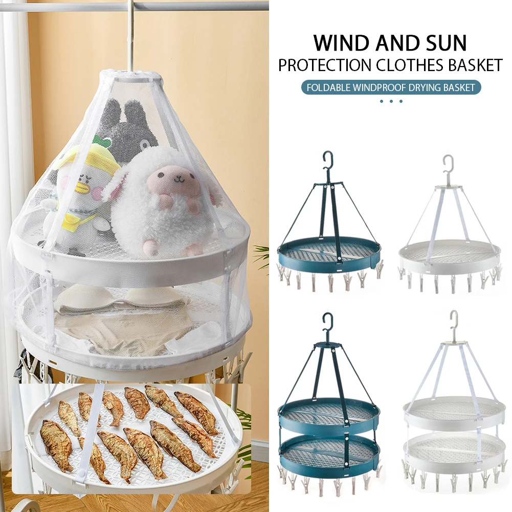 

Windproof Clothes Basket Foldable Drying Baskets High Quality Pp Safe Durable For Drying Cloth Hanger With Clips