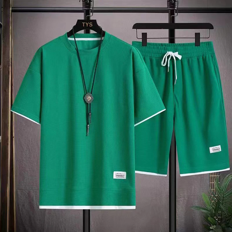 2023 New Summer Men's 2-Piece T-shirt Top+Shorts Sportswear Fashion Printing Loose Harajuku Style Street Apparel Casual Golf Set