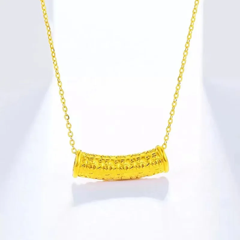 

DMTOM Full Gold 999 Fu Smile Pendant Necklace Luxury 3D Hard Gold Au750 Chain Women's Boutique Party Fine Jewelry Gift