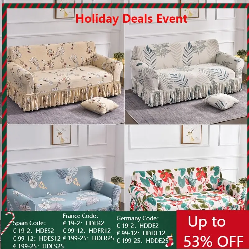 

1 2 3 4 Seater Flowers Print Sofa Cover Stretch Spandex Sofa Skirt Covers Elastic Non Slip Couch Slipcovers Furniture Protector