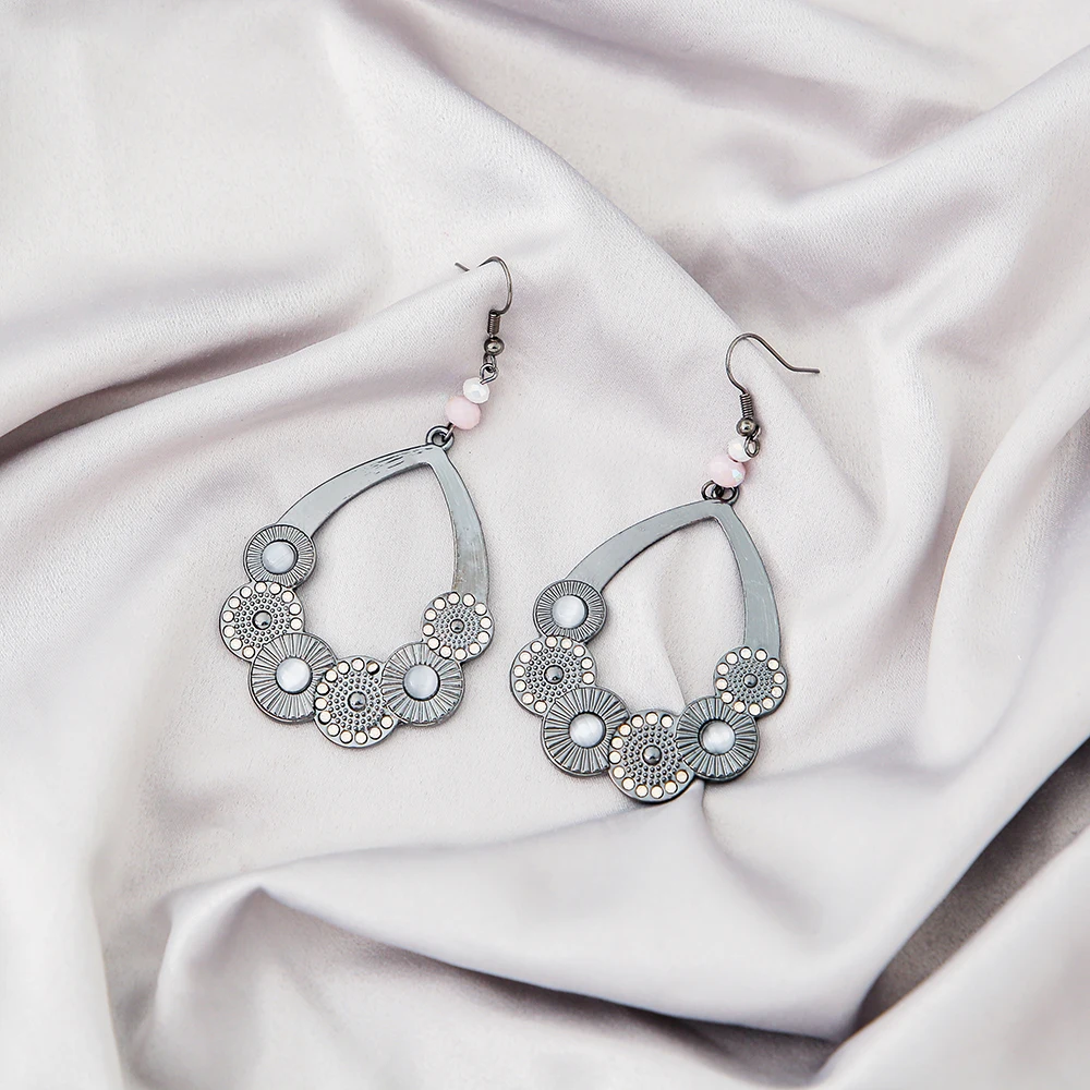 

Korean Retro Hollow Water Drop Opal Earrings For Women's Luxury Metal Brushed Vintage Stripes Girls Cute Jewelry Accessories