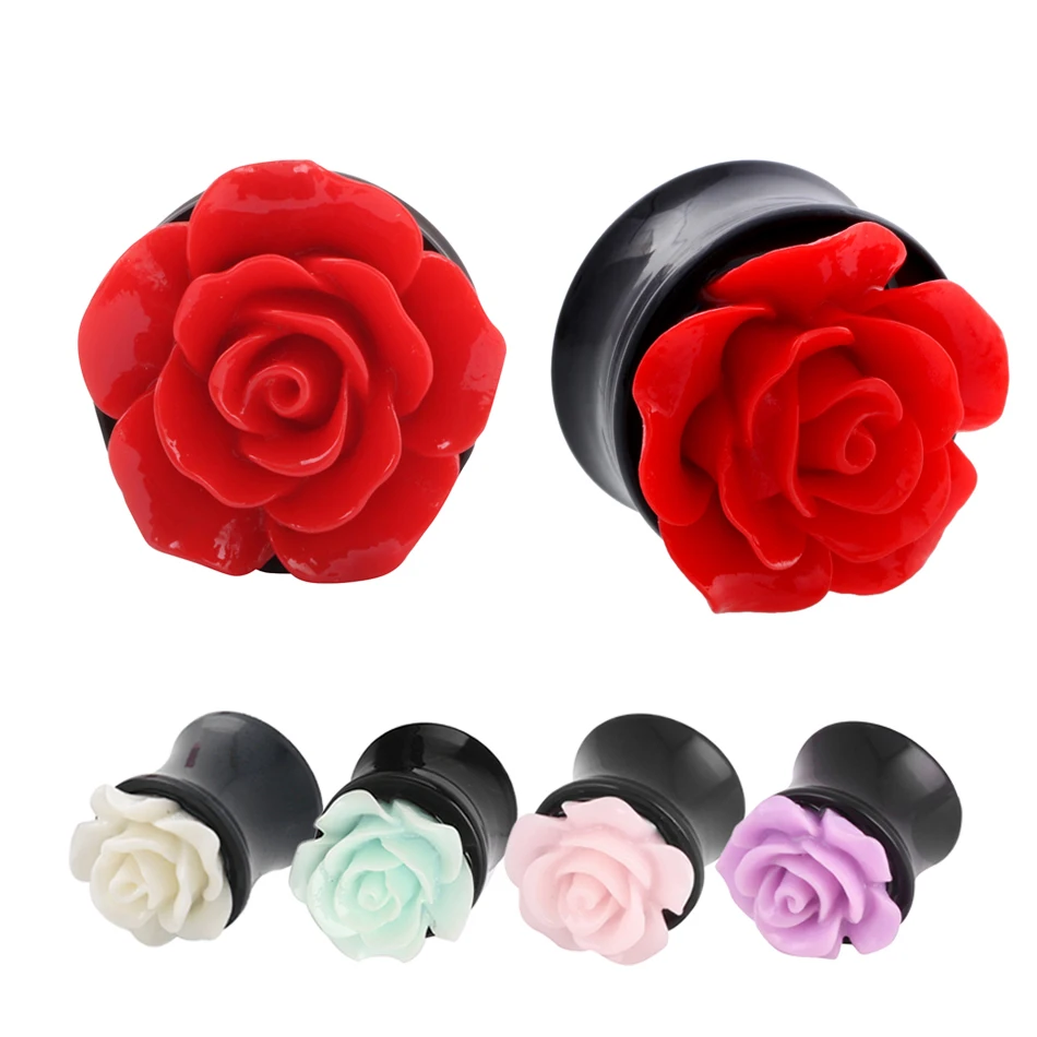 

1Pair 8mm-25mm Acrylic Rose Flower Ear Plugs Flesh Tunnel Taper Stretcher Earring Ear Gauges Expander Body Piercing Jewelry
