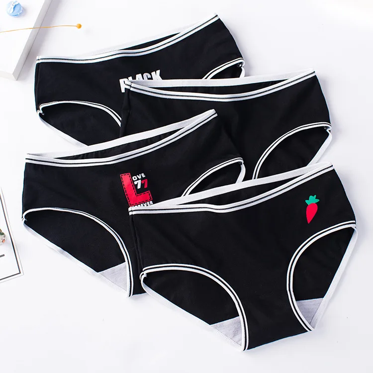 

Black Letter Cat Series Underwear Sports Ladies Pure Cotton Mid-waist Ladies Cotton Panties with Cotton Women's Panties Panties