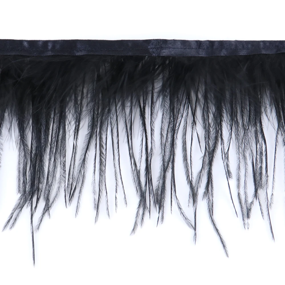 

1 Meter Marabou Ostrich Feathers Trim 10-13cm Plumes on Ribbon For Wedding Dress Decoration Sewing Crafts Accessories