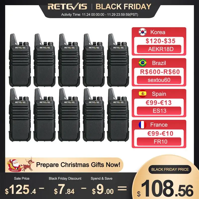 

10 шт., мини-рация Retevis Walkie talkies RT622 RT22 PMR 446