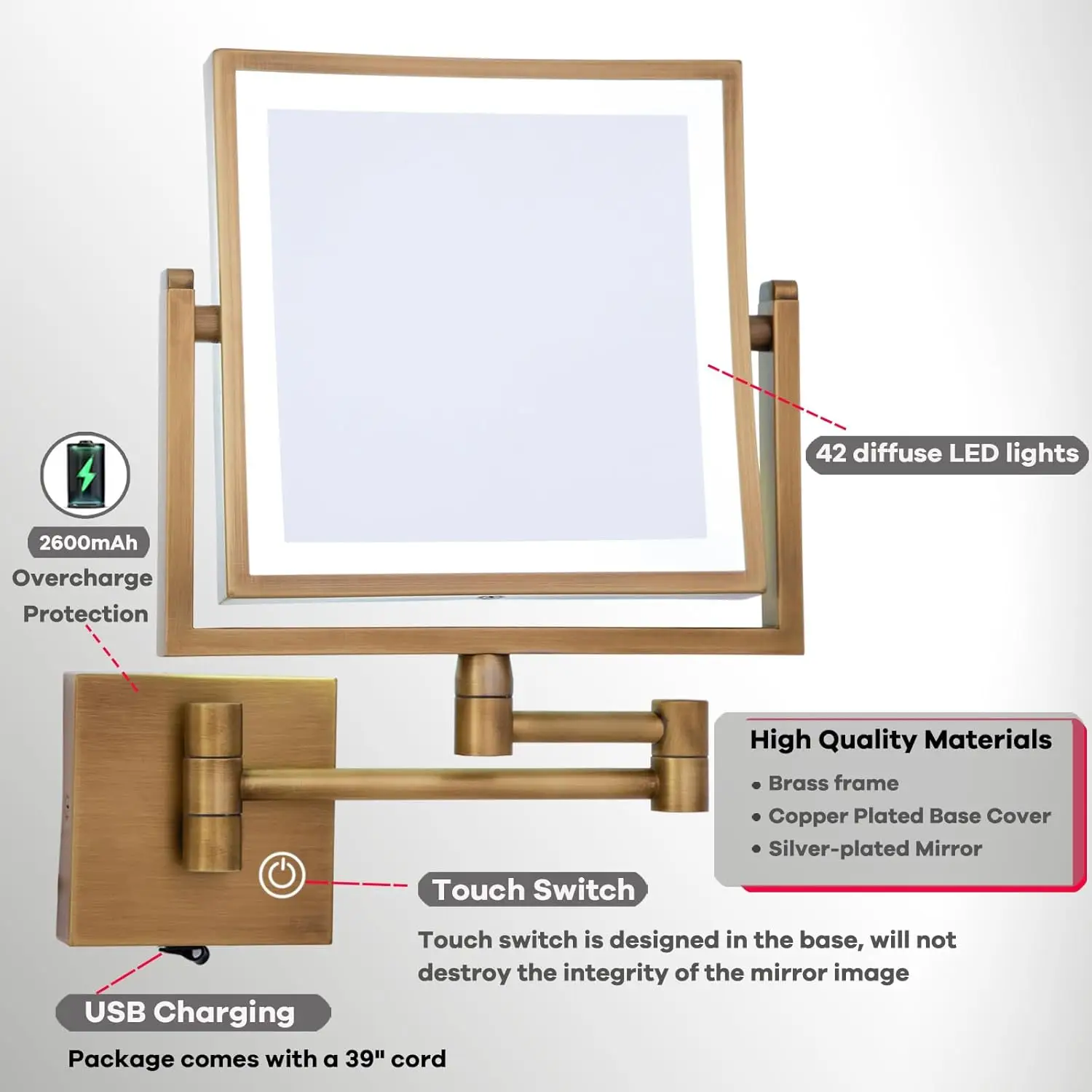 Зеркало для ванной со светодиодной подсветкой и увеличением в 3 раза