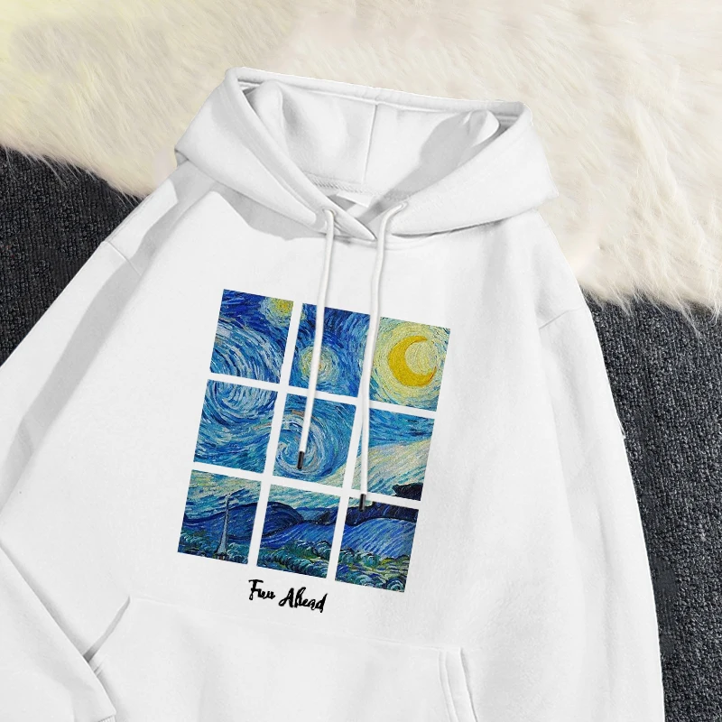 Женские осенне-зимние пуловеры с капюшоном и мультяшным принтом звезд небом