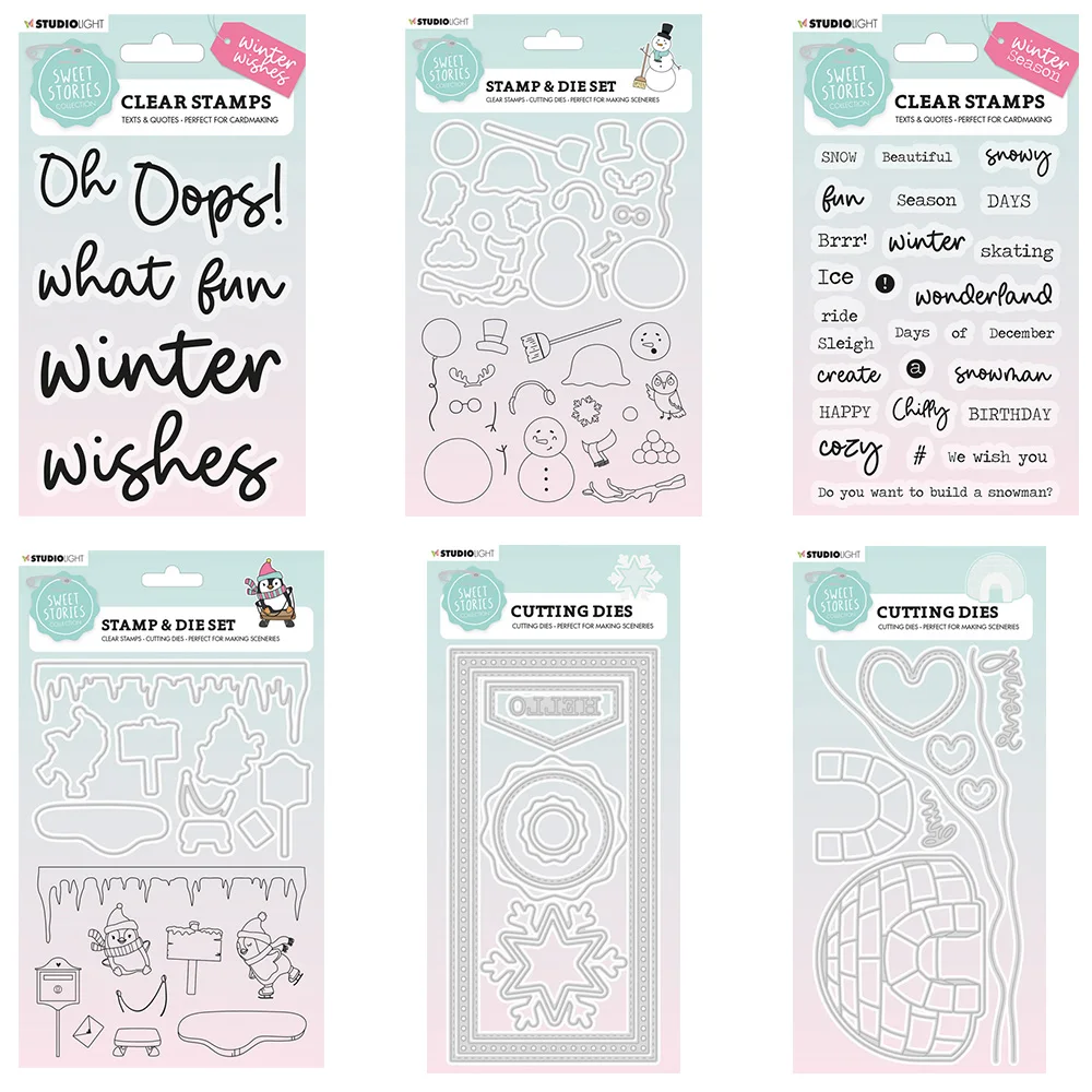 

New Quotes Large Winter Wishes Slimline Stamps and Cutting Dies Hello Winter Snowman Penguin Snowy Fun Embossing Diy Gift Molds