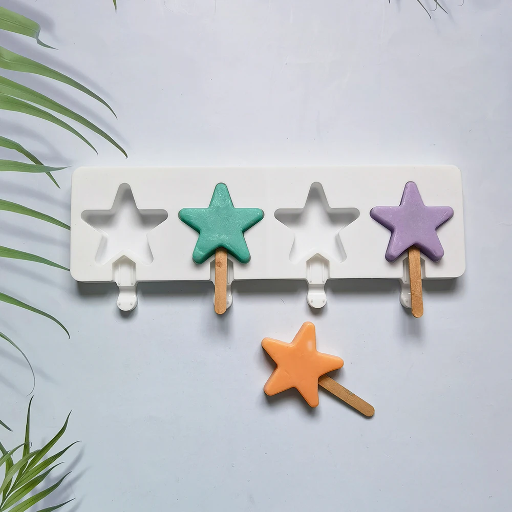 

Pentagram Ice Cream Mould Silicone Popsicle Mold 4-cavity Ice Pop Mold Cake Pudding Baking Soap Candle Making Mould