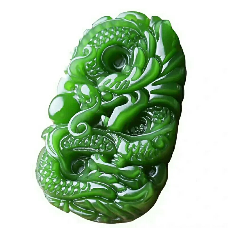 Natural Green Hetian Jade Stone Dragon Pendant Necklace Carved Chinese Jadeite Jewelry Charm Reiki Amulet Gifts for Women Men images - 6