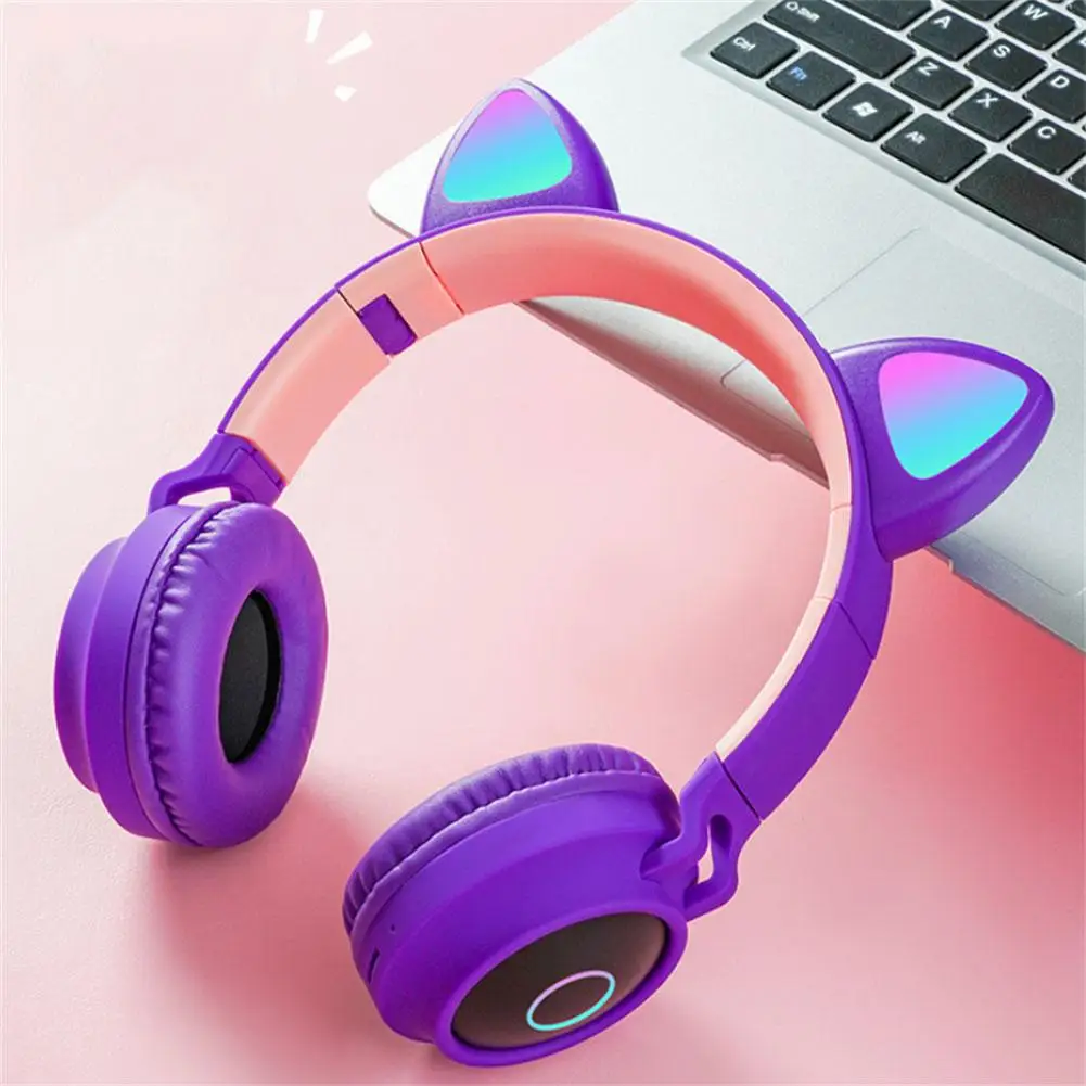 

Kids Cat Ears Bluetooth-compatible Headphones Foldable Wireless Stereo Led Flash Lighting Gaming Headset