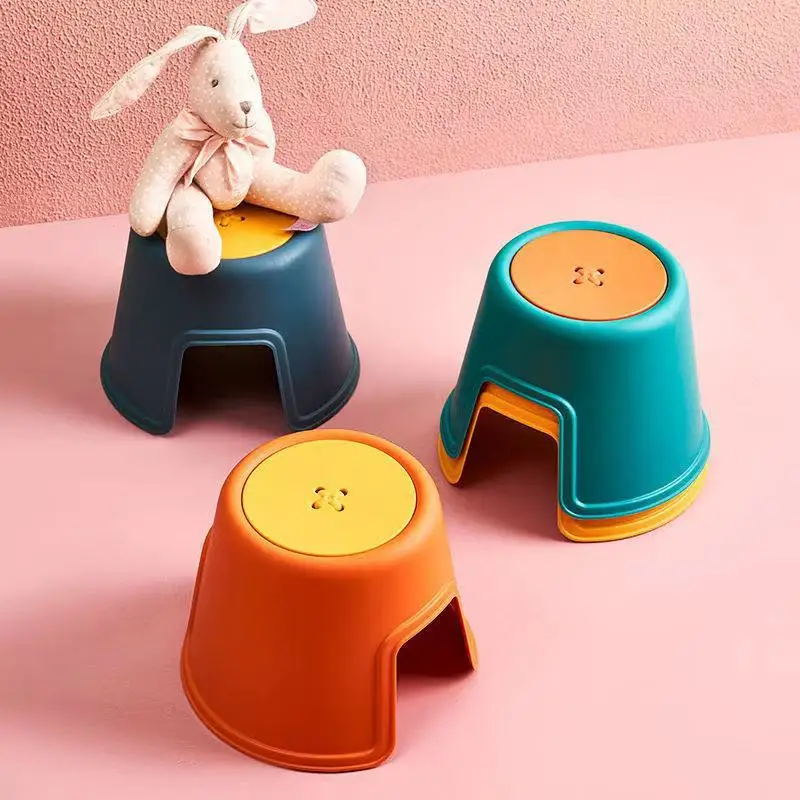 Cartoon small bench home children's stool thickened contrast color cartoon non-slip footstool foot baby low plastic stool