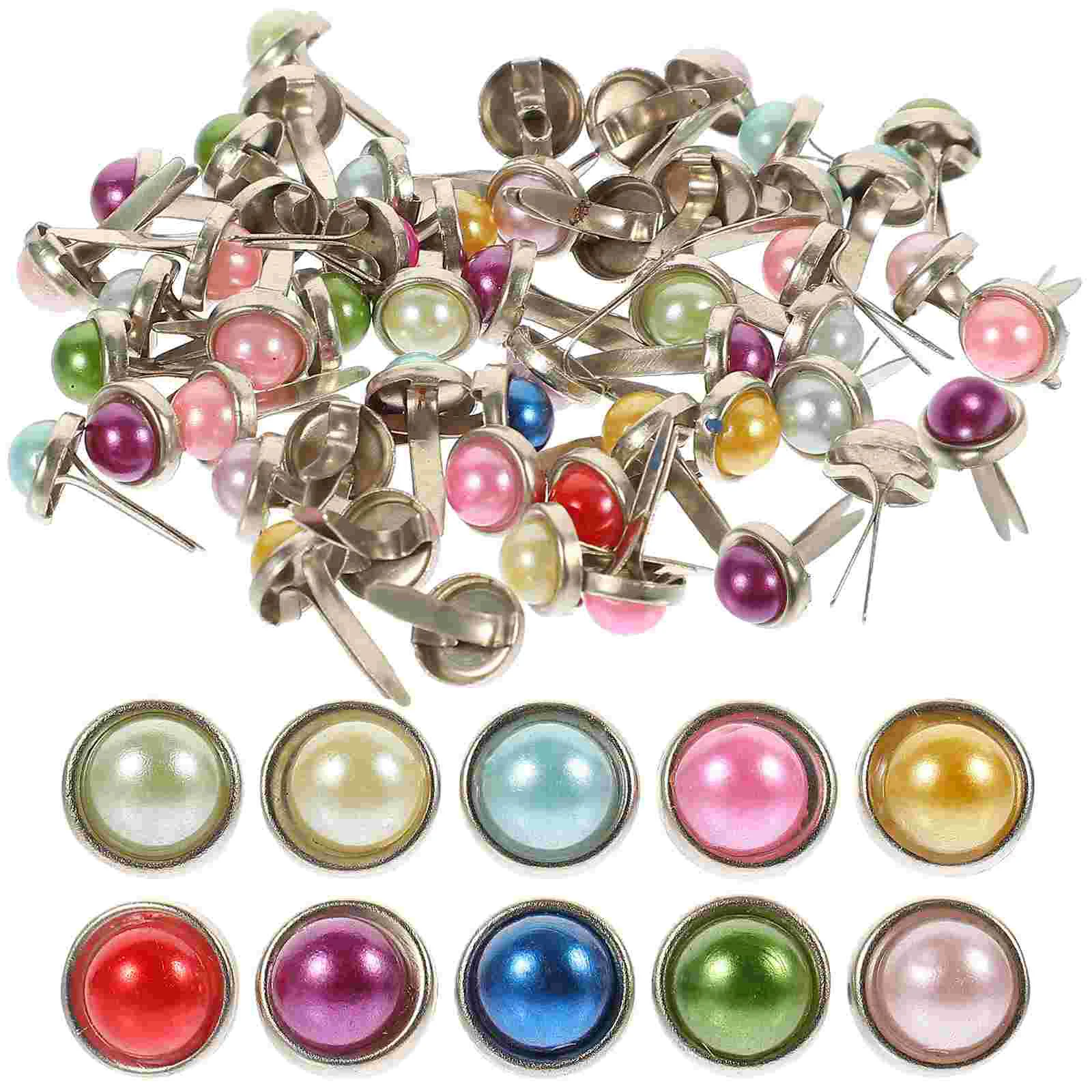 

Brads Fasteners Craft Scrapbooking Paper Mini Pearl Round Making Crafts Large Embellishments Snap Metal