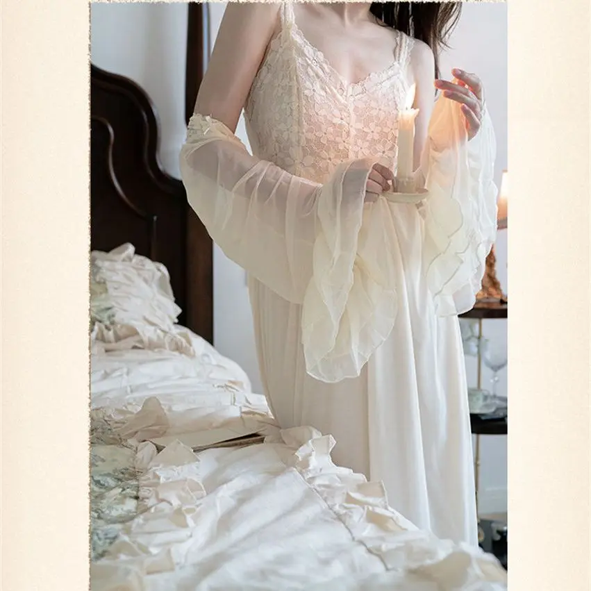 Womens Sexy Slip Nightdress Autumn Princess Sleepshirts Vintage Lady Girls Nightgowns Nightdress Royal Style Pajamas Sleepwear