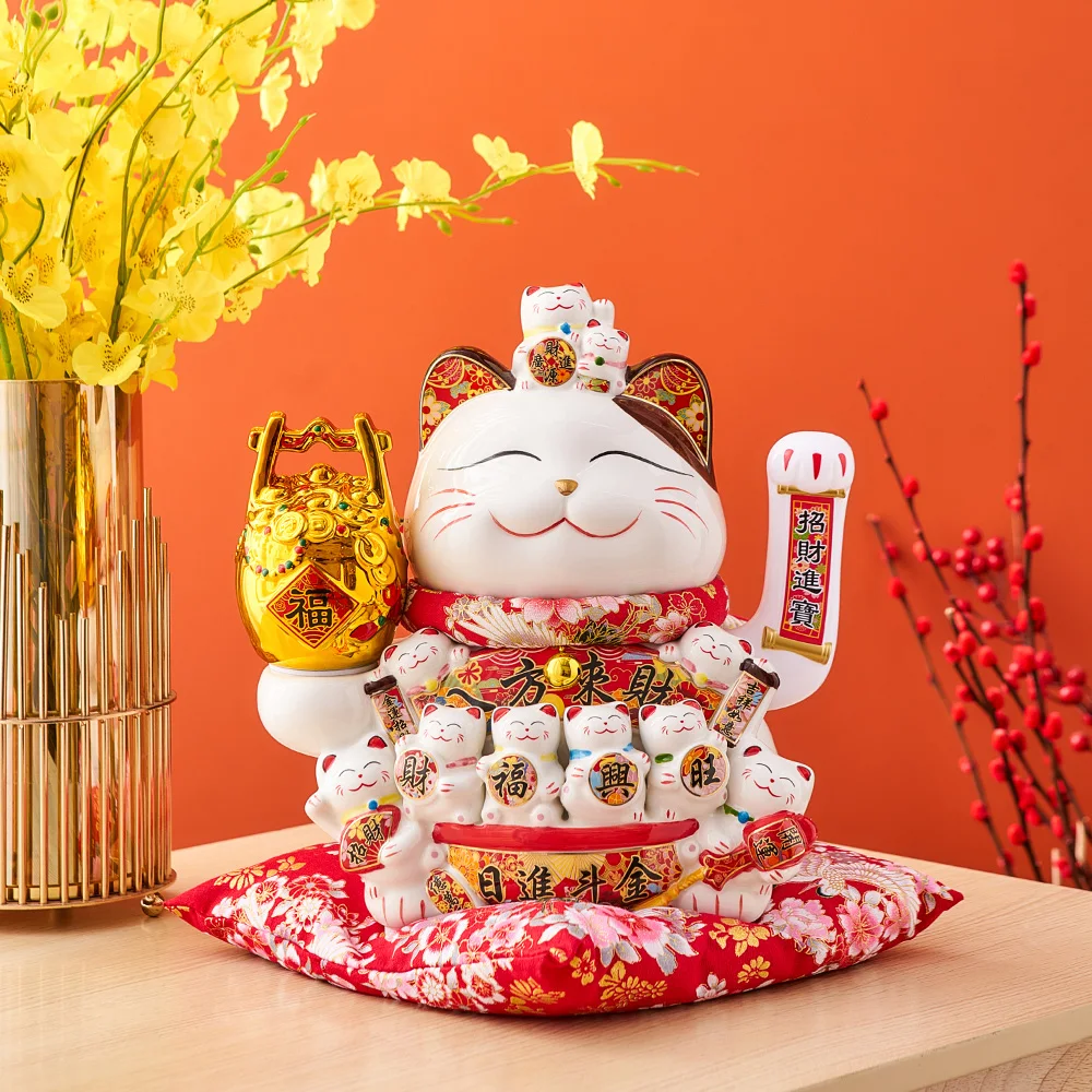 

Ceramic Maneki Neko Lucky Cat Home Decor Waving Hand Cat Feng Shui Ceramic Fortune Cat Statue Kawaii Room Decor Accessories