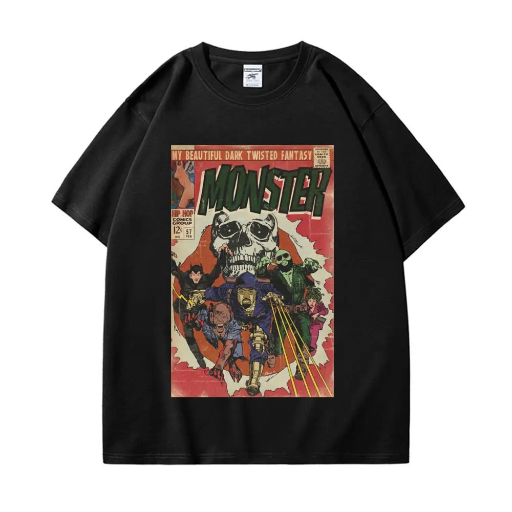 

Wanye West Monster Hip Hop Comics T-shirt Unisex Jersey Short Sleeve T-shirt Summer Vintage Casual 100% Cotton Oversized T Shirt