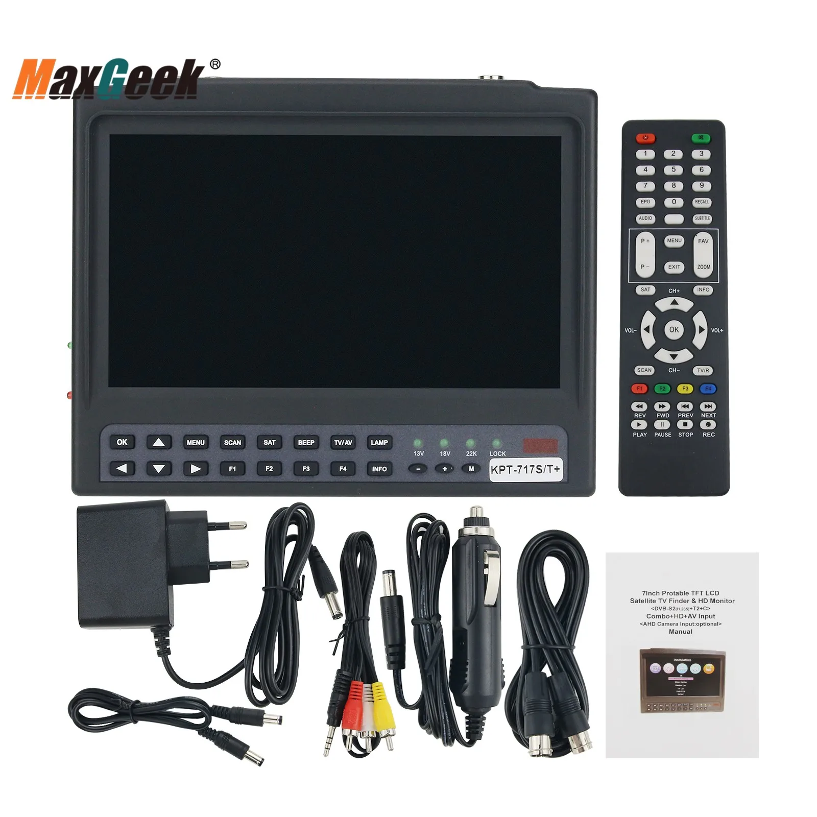 

Maxgeek KPT-717S/T + 7-дюймовый ЖК HD спутниковый искатель и HD монитор и тестер камеры видеонаблюдения с поддержкой AHD-входа