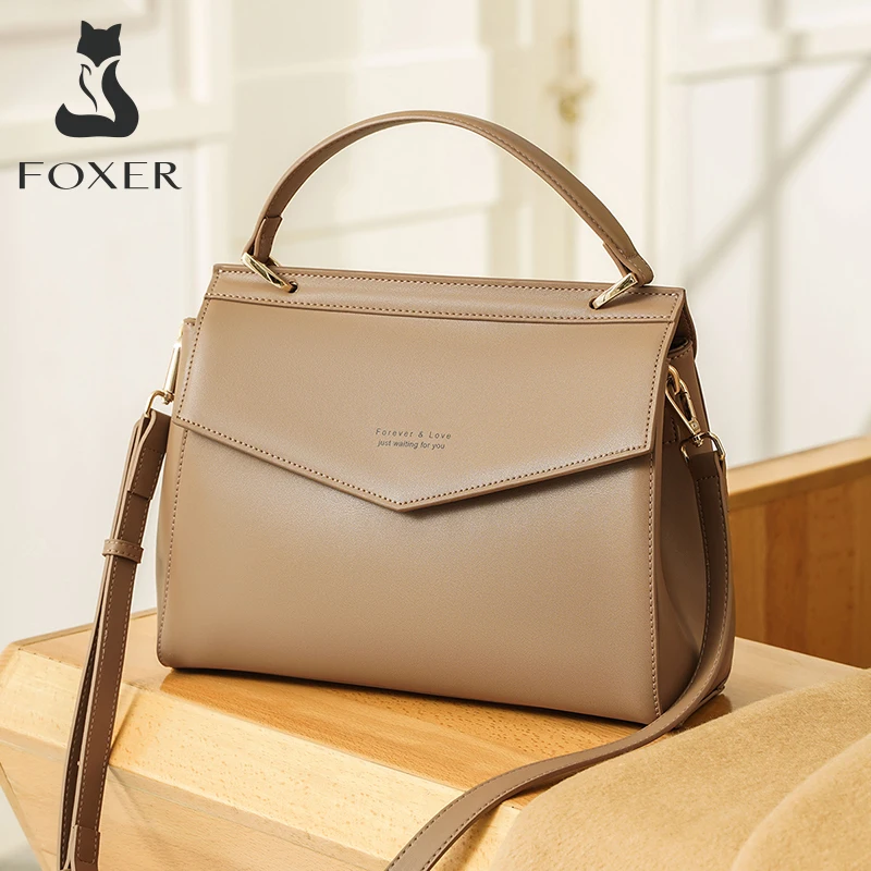 foxer female luxury split leather crossbody bags handbag lady simple handbag office women elegant commuter stylish shoulder bags free global shipping