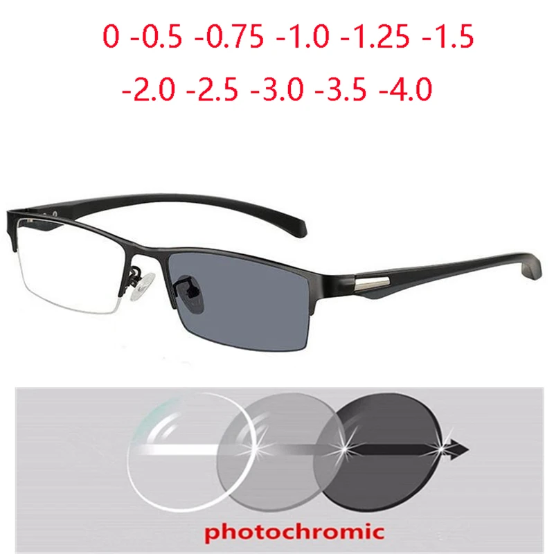Gafas fotocromáticas cuadradas para hombre, lentes para miopía de medio borde, camaleón, Vintage, sin montura, graduadas, fotocromáticas, 0,5-0,75 To-6,0