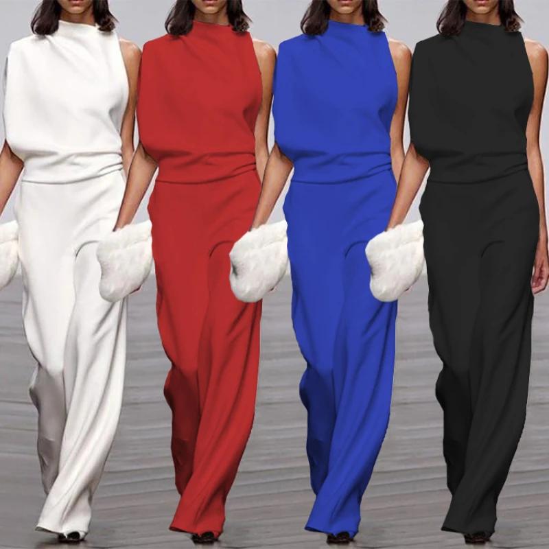 Elegant Woman Female Jumpsuit 2023 Overalls for Women women's Summer Solid Color Sleeveless Wide Leg Jumpsuits Work Wear Loose