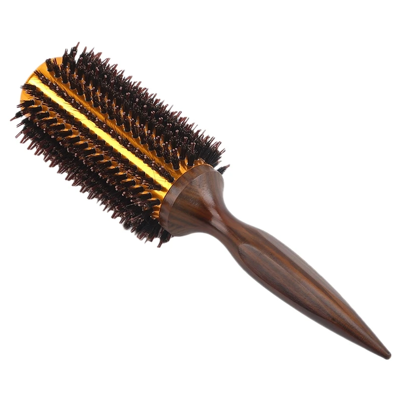 

EAS-Straight Twill Hair Comb Natural Boar Bristle Rolling Brush Round Barrel Blowing Curling DIY Hairdressing Styling Tool