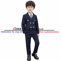 boys striped suit 2 piece double breasted jacket formal wedding tuxedo party child full outfit terno infantil menino
