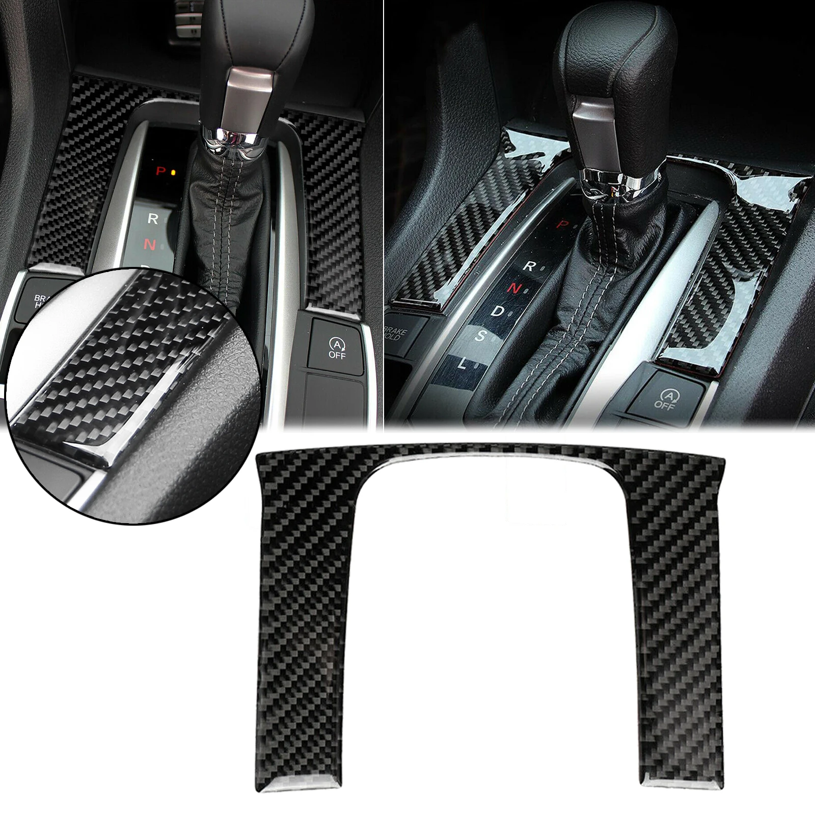 

Real Carbon Fiber Interior Console Automatic Gear Shift Panel Frame Cover Trim Decal For Honda Civic 10th Gen 2016-2020