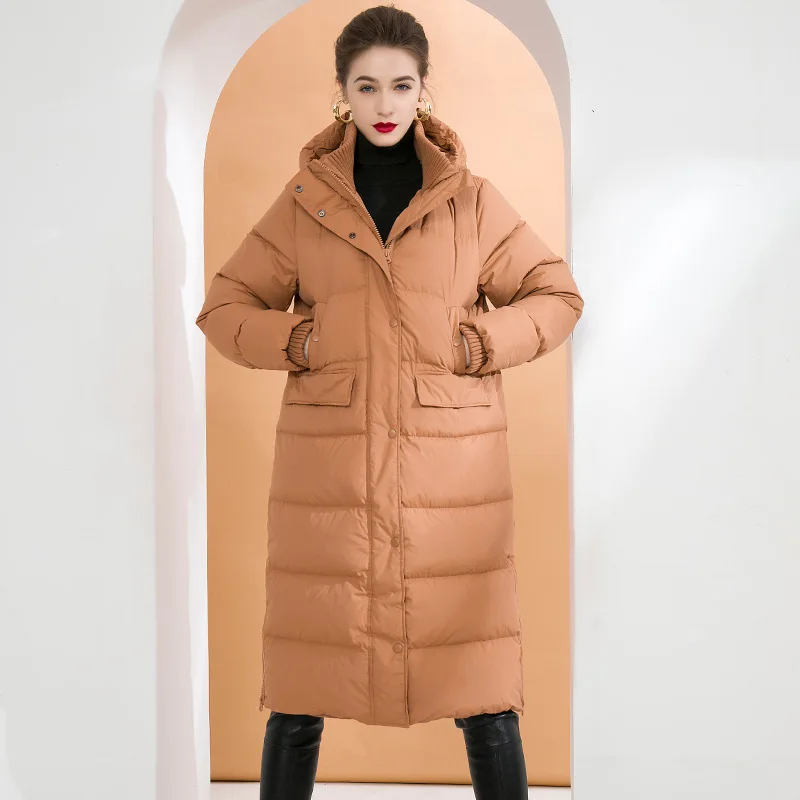 Mid Winter 2022 cocoons for ladies Fashion Thickened white eiderdown warm down jacket with hoodie