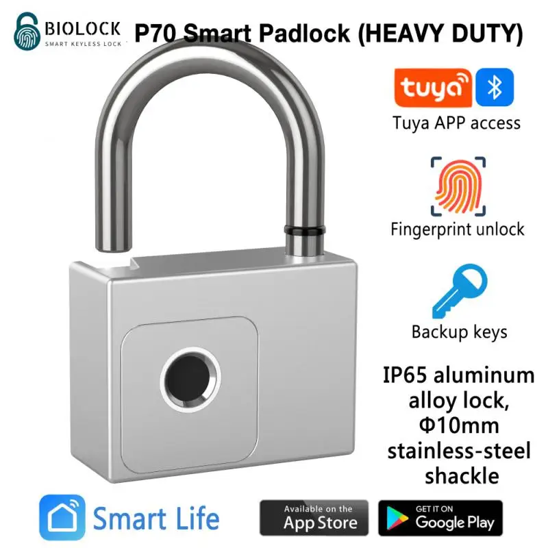 

Smart Fingerprint Printing Padlock Tuya Bluetooth USB Rechargeable Key Unlock Anti-theft Bag Cabinet Door Lock IP65 Waterproof