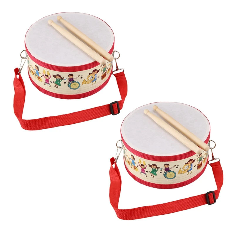 

2X Drum Wood Kids Early Educational Musical Instrument For Children Baby Toys Beat Instrument Hand Drum Toys