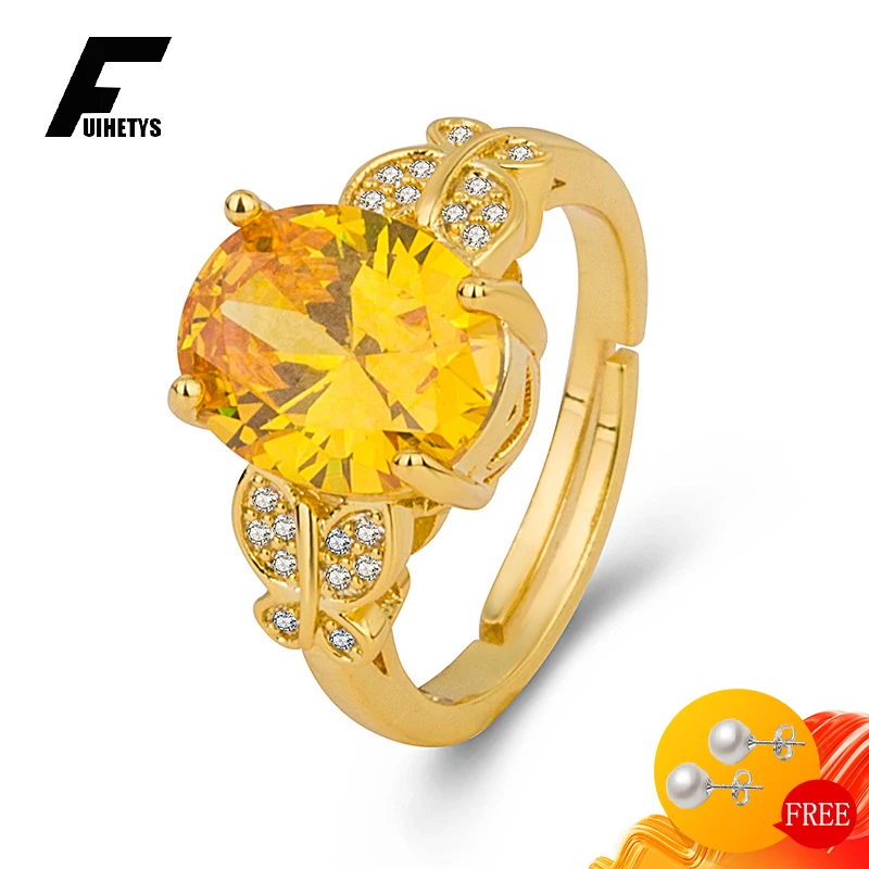 

Fashion Ring 925 Silver Jewelry Oval Citrine Zircon Gemstone Open Finger Rings for Women Wedding Engagement Party Accessories