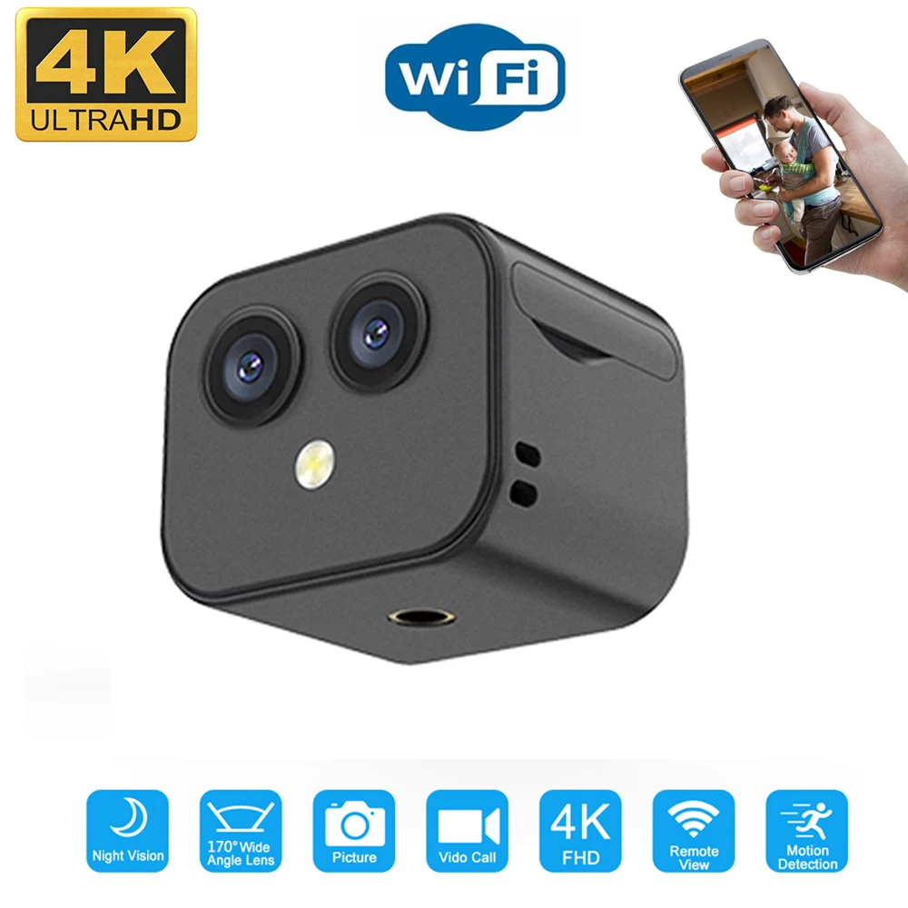 

4K HD Dual Lens Wifi Camera 170° Wide Angle Outdoors Sports Micro Camcorder Night Vision Home Surveillance Car Driving Recorders