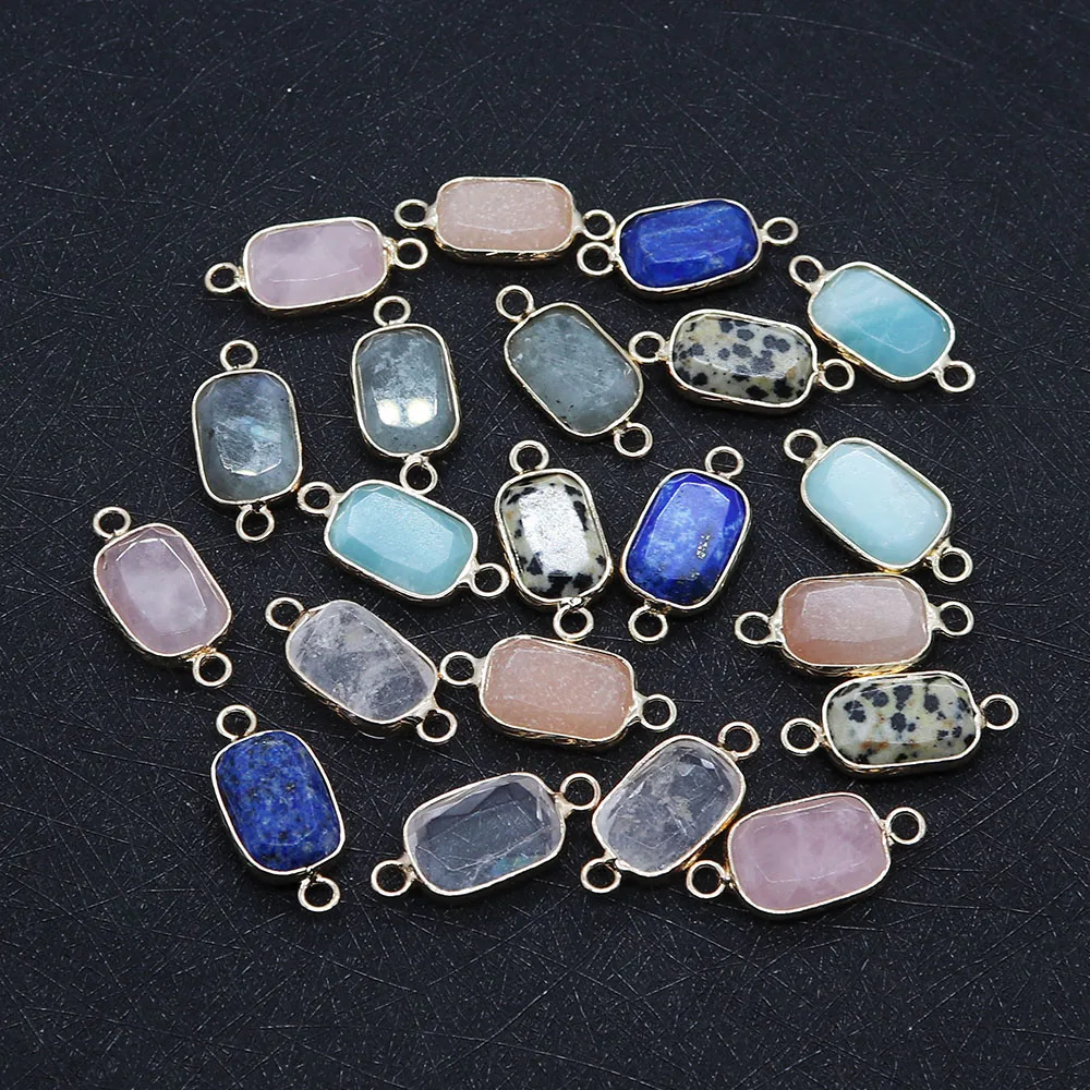 

Natural Stone Fashion Rectangle Double Hole Connector Fashion Healing Crystal Onyx Jewelry Making DIY Necklace Accessories