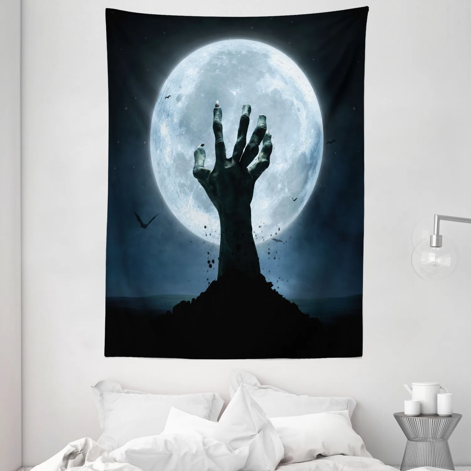 Гобелен из атласной ткани с изображением зомби, дома с привидениями, Страшная рука, луна, настенная Подвеска для спальни, гостиной, общежития, встреч