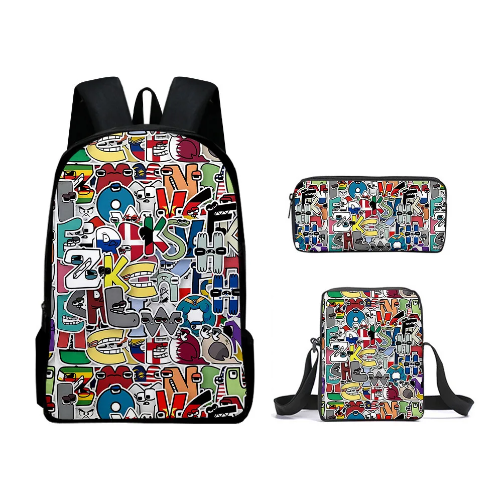 

Школьная сумка из трех частей с алфавитом вокруг игры, студенческий рюкзак, сумка на плечо, детский подарок