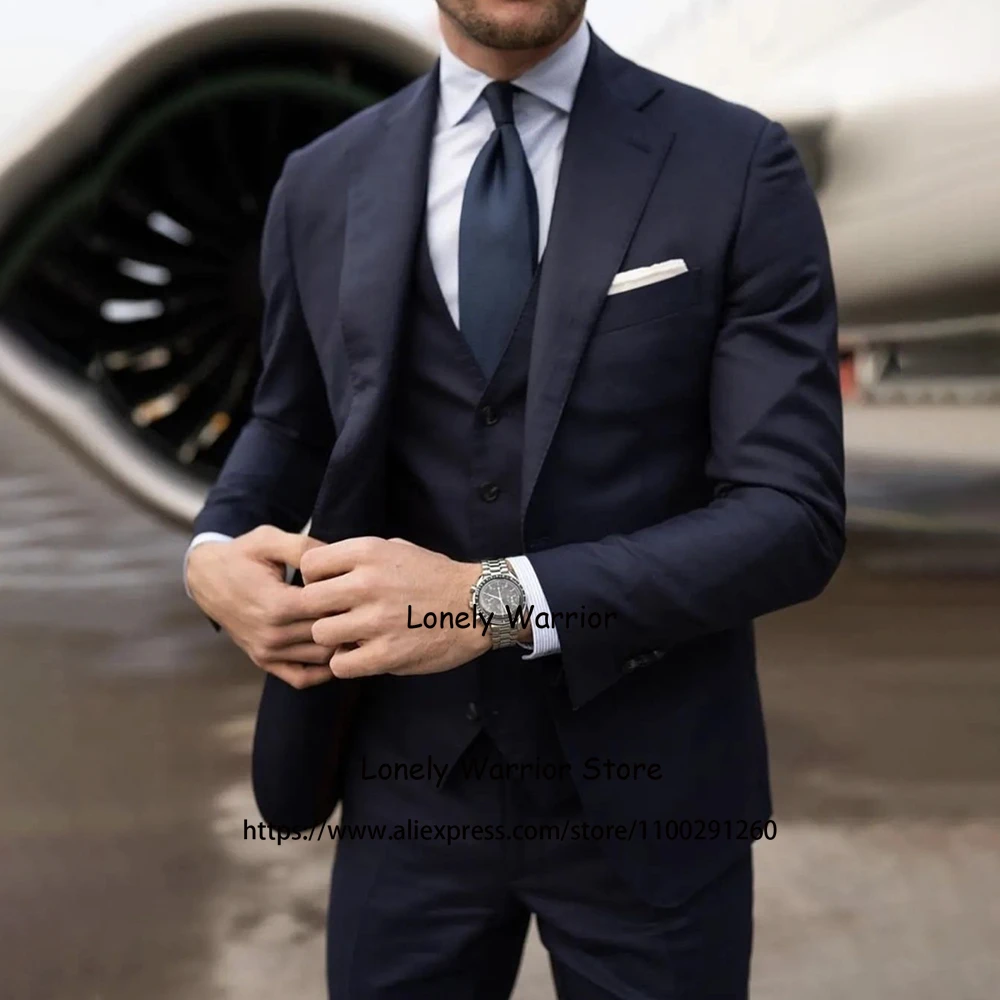 

Модные темно-синие костюмы для фотоблейзера, свадебный смокинг жениха, 3 предмета, повседневный пиджак, жилет, брюки, комплект Terno Masculino