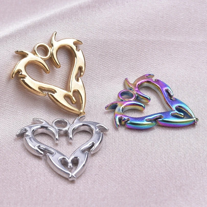 

6pcs/lot Neo-Gothic Double Dragon Heart Stainless Steel Pendant Charm for Jewelry Making DIY Trendy Men Necklace Craft Materials