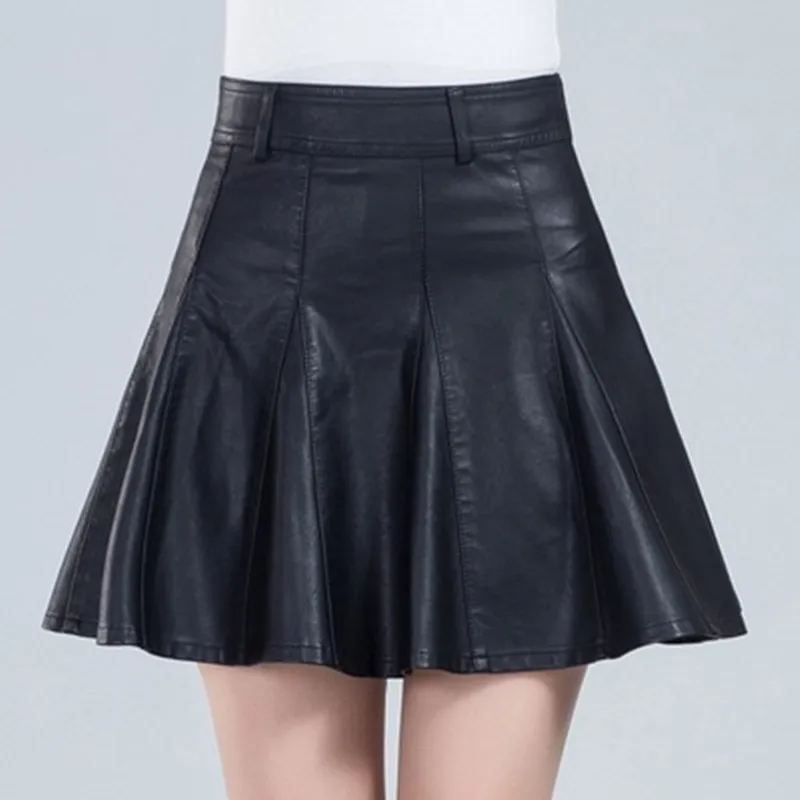 

S-5XL Large Size PU A Line Skirt Women Autumn Winter New Retro Pleated Skirt All-match High Waist Mini Skirt SYXLYQ215