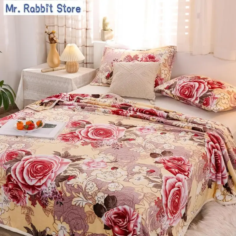 

Теплое Фланелевое покрывало на кровать, одеяло для королевы/King на зиму, плед для кровати, мягкое одеяло из кораллового флиса с цветочным принтом на кровати
