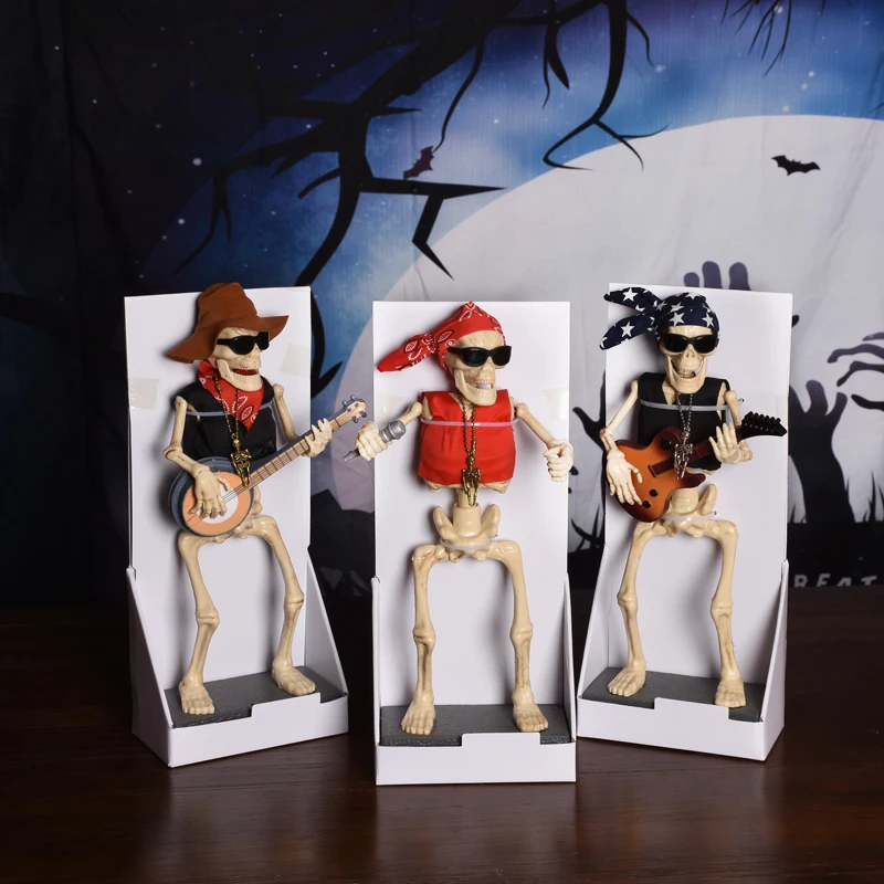 

Halloween Desktop Decoration Horror Skeleton Band Guitarist Tricky Props Electric Prank Toy Bar Club Home Party Decor