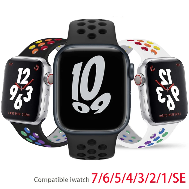 

Silicone Strap For Apple Watch 45mm 44mm Band 40mm 42mm 38mm strap Breathable Sport bracelet for iWatch 7 41mm 6 loop 5 4 3 se