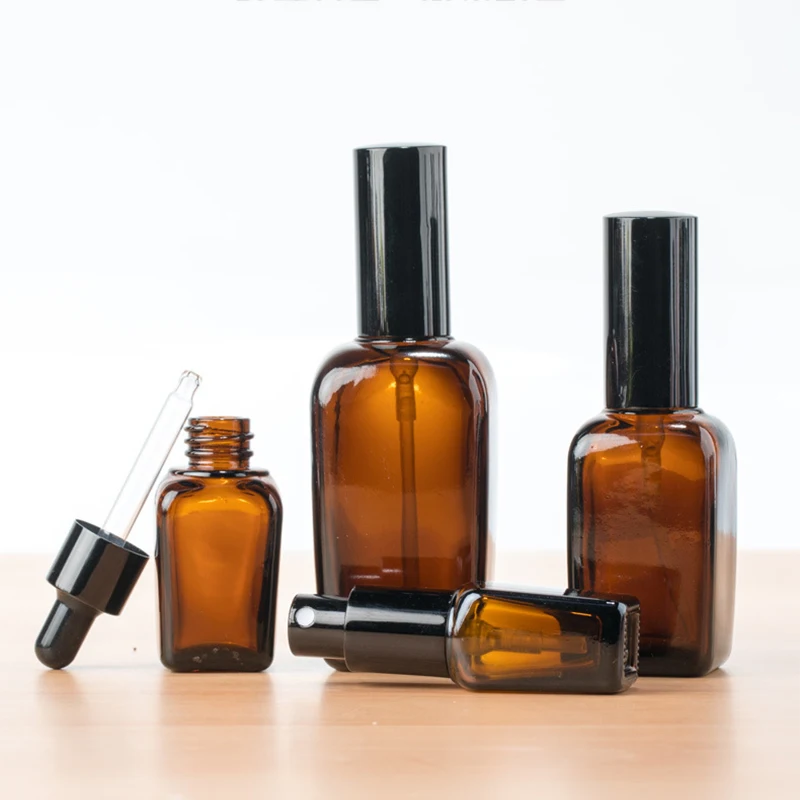 

10ml-100ml square Brown Glass Empty Perfume Spray Bottle Fine Mist Atomizer refillable bottles For Essential Oil Cosmetic lotion
