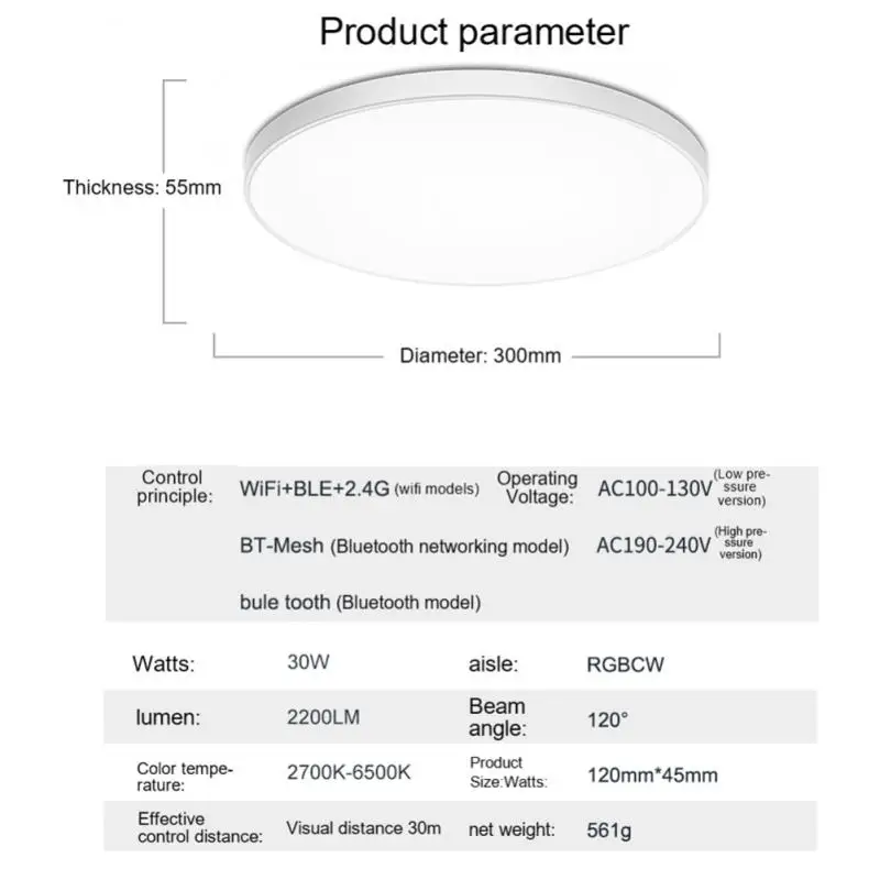 $68.49 WIFI Smart RGB LED Ceiling Lights Bluetooth Music Light Home Lighting 30W APP Remote Control Lamps Work With Alexa Google Home