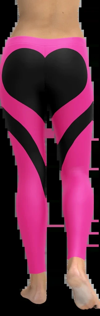 Женские леггинсы для занятий йогой черные в форме сердца розовые с 3D принтом
