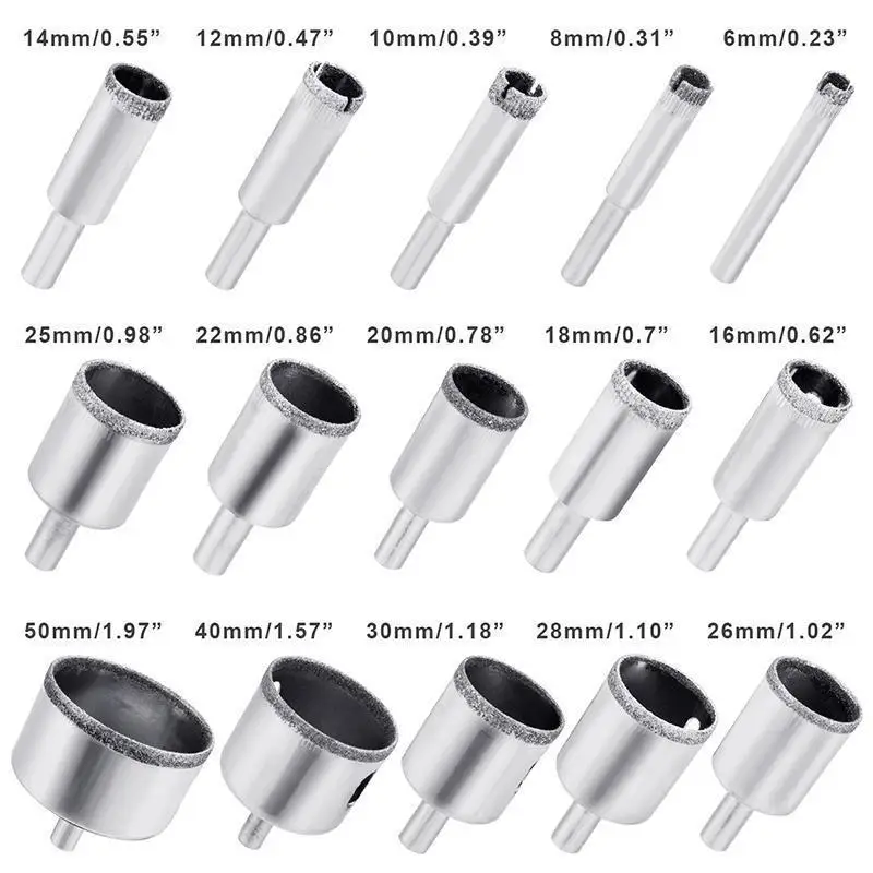 

15Pcs/set 6-50M Diamond Hole Drill Bit Diamond Glass Hole Opener Ceramics Marble Hole Opener Buddha Bead Rounding Grinder